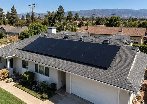 Completed rooftop solar array on a single-story home