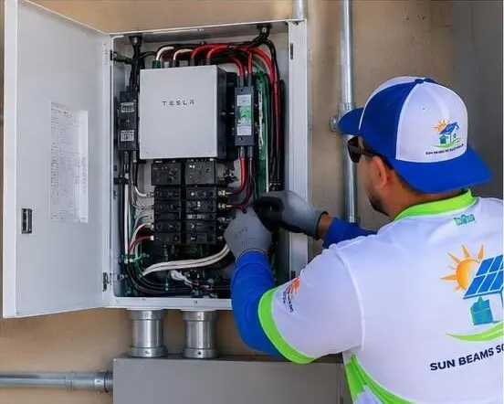 Electrician working inside an electrical panel