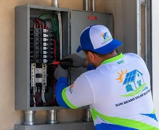 Electrician installing breakers in a main panel