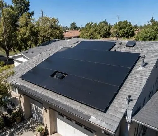 Rooftop solar array above a two-car garage