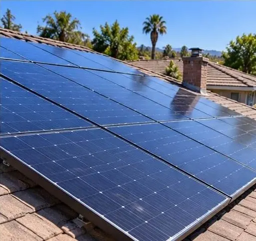 Solar panels installed on a tile roof